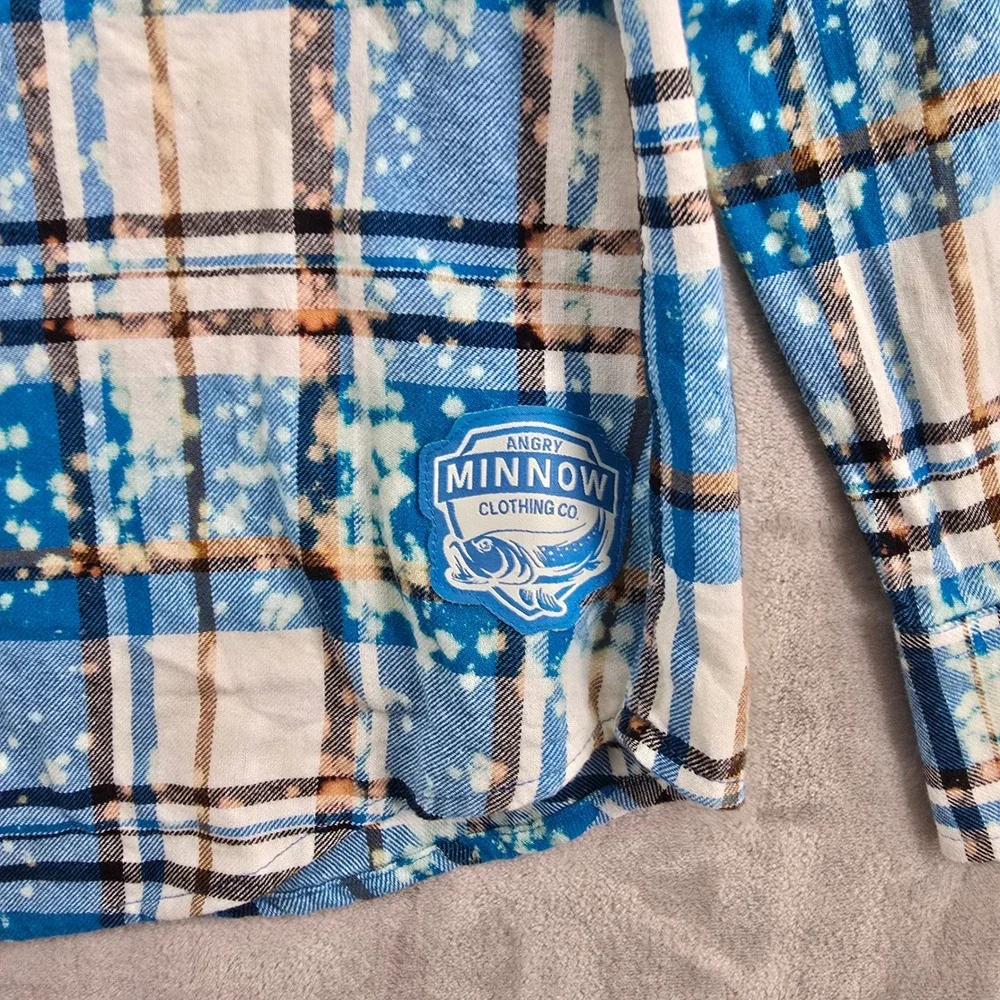 Angry Minnow Clothing Co Mens medium Long Sleeve Plaid Flannel Shirt Hamm's Beer
